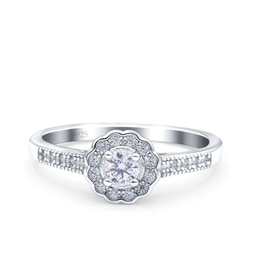 Art Deco Wedding Ring Band Round Pave Simulated Cubic Zirconia 925 Sterling Silver (6mm)